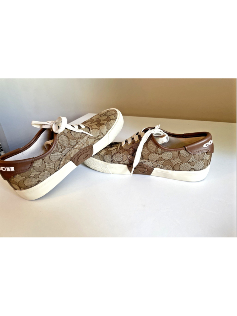 Coach Citysole Skate Sneakers Monogram Logo Low Top Khaki Shoes Women's 8 #C2705